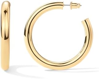 PAVOI 14K Gold Plated Lightweight Chunky Open Hoops | Gold Hoop Earrings for Women