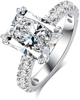 Radiant Cut Moissanite Engagement Ring 4ct D Color VVS1 Solitaire 14K White Gold Plated Sterling Silver Double Claw Wedding Promise Ring for Women