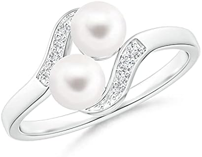 Angara Natural Freshwater Cultured Pearl Two Stone Ring for Women, Girls in Sterling Silver/14K Solid Gold| June Birthstone Jewelry Gift for Her | Birthday| Wedding| Anniversary| Engagement