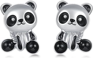 Yellow Gold Panda Bear Stud Earrings - Screw Back, Hypoallergenic, Stylish Gifts for Women and Girls, Delightful Animal Design