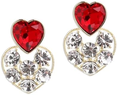 Latch Back Red Heart Dangle Earrings for Women - Stainless Steel Double Heart Design with Rhinestones, Ideal for All Occasions, Impressive Gift for Women and Teen Girls