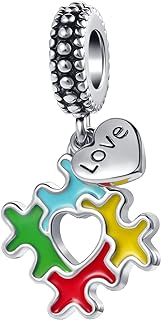 Autism Awareness Charm Bracelet for Loved Ones by NanMuc with Copper Metal, Round Clasp and Base Gem, Heart-Drop Design