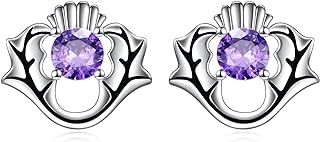 Cubic Zirconia Butterfly Stud Earrings for Women and Girls in Sterling Silver, Scottish Thistle Design - Elegant Jewelry Gifts