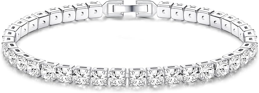 JeweBella Armband Damen Silber mit Zirkonia Kristall, Versilbertem Kupfer und 18 Karat Weißgold, ideal als Geschenk für Freundin oder Mutter, Größen 17cm/19cm. Weihnachten Geschenk