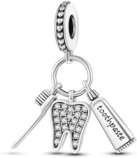 Healthy Teeth Toothbrush Dangle Charm For Bracelet, Steling Silver Charm, Tooth Charm, Pandora Fit Charm