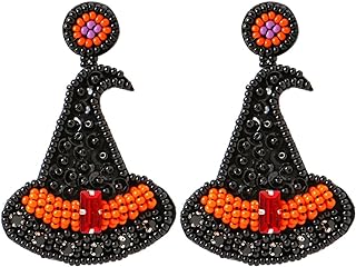 Women's Beaded Halloween Magic Hat Dangle Earrings with Cubic Zirconia Gemstones and French Wire Back Finding