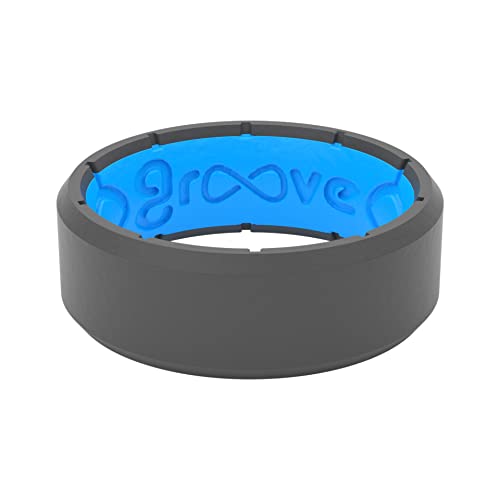 Edge Black/Black and Deep Stone Grey/Blue Silicone Ring Bundle - Breathable Rubber Wedding Rings for Men, Lifetime Coverage, Unique Design, Comfort Fit Ring - Size 8