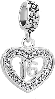 SBI Jewelry 16 18 Happy Birthday Charm Compatible with Pandora Bracelets Heart Dangle Crystal Clear Cubic Zirconia Love Family Christmas Anniversary