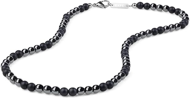 GAVU 6mm Men's Hematite Crystal Stone Beaded Necklace