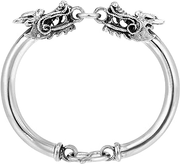 AeraVida Twin Dragon Thai Yao Hill Tribe Fine Silver Bangle Bracelet | Classic Sterling Silver Bracelet | Vintage Bracelets for Women | Sterling Silver Bracelets | Jewelry Gifts for Women