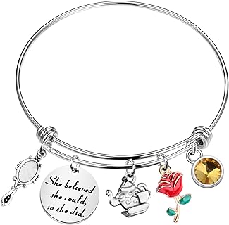 Delightful FAADBUK Beauty and the Beast Inspired Stainless Steel Bangle Bracelet with Engraved Quote of Empowerment: An Ideal Disney Jewelry Gift for Her