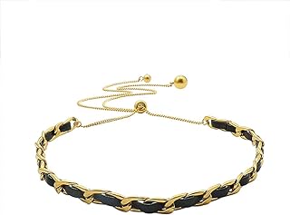 LUREME Black Leather Choker Adjustable Gold Chain Necklace for Women Simple Boho Jewelry Gift (nl006269)