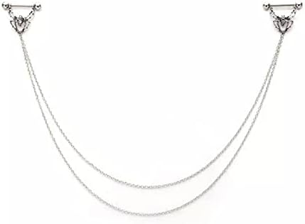 14GA 316L Stainless Steel Double Chain Connecting CZ Crystal Spider Nipple Piercing Barbells