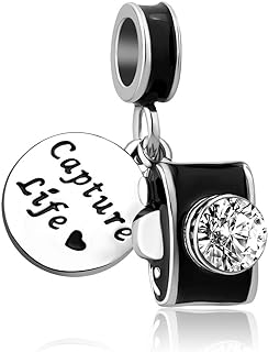 KunBead Black Camera Capture Life Travel Dangle Bead Charms Compatible with Pandora Bracelets
