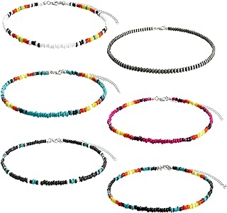 Cable Chain Navajo Choker Necklace with 4mm Faux Pearls for Women - Resin and Zinc Material - Vibrant Boho Western Style