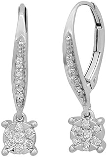 Charming 0.35 Carat Round Lab Grown Diamond Cluster Drop Earrings in 14K White Gold with Lever Back Closure