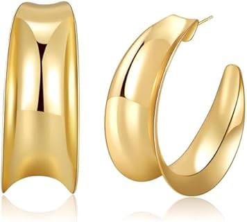 Wide Chunky Gold Hoop Earrings for Women,47mm Gold Plated Hypoallergenic Minimalist Vintage Jewelry Earrings for Wedding Birthday Gift Party