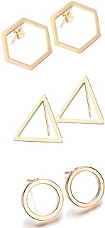 3 Pairs Geometric Hexagon Triangle Stud Earrings Minimalism Small Round Circle Ear Studs Earing for Women Jewelry Gift