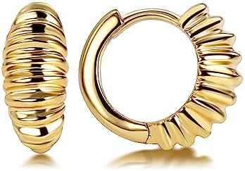 Hefanny Huggie Copper Croissant Hoop Earrings with Hinged Hoop Back, Hypoallergenic & Delicate Design - 14K Gold Filled, Gift Ready
