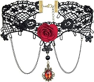 Halloween Rose Flower Goth Gift Black Lace Pendant Choker Chain Necklaces Earring Set Gothic Jewelry Vampire Chain Gift for Women