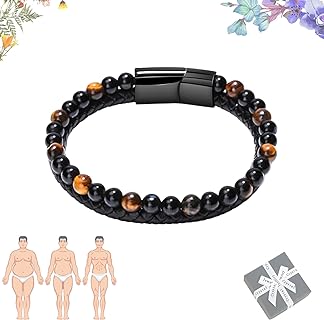 LONGLUAN Lugxb Natural Agate Stone Leather Beaded Bracelet, Luxagate Natural Agate Stone Leather Beaded Bracelet