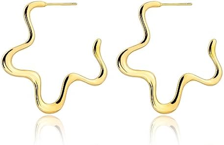 14K Gold Plated Star Hoop Earrings in Stainless Steel with Crystal Embellishment for Women - Minimalist, Lightweight Design
