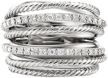 925 Sterling Silver Multi-Row Twist Criss Cross Ring Entwined Rhodium Plated AAA Cubic Zirconia CZ Eternity Wedding Band Rings Jewelry Gift for Women Size 6-10