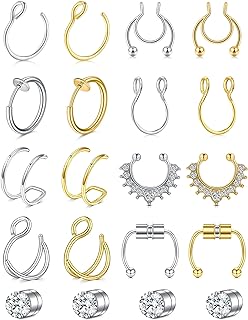 MODRSA Fake Nose Ring Fake Septum Fake Nose Rings Hoop Clip on Spring Faux Nose Ring Lip Ring Helix Cartilage Earrings Non Piercing Jewelry Fake Septum Ring Fake Septum Piercing Fake Septum Nose Ring