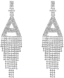 Cubic Zirconia Alphabet Dangle Earrings with Crystal Tassels for Women - Exquisite Chandelier Design and Metal Construction for Durability and Sparkle