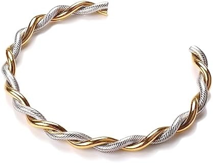 Easy Hook Twisted Gold Bangle Bracelet with Box Chain and Cubic Zirconia for Women, Classic Design