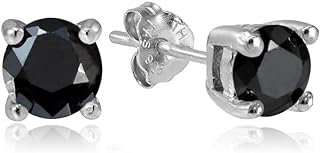 Hoops & Loops 925 Sterling Silver 5A+ Black Cubic Zirconia Hypoallergenic Round-Cut Stud Earrings for Women Teen Girls Men, 3mm-10mm