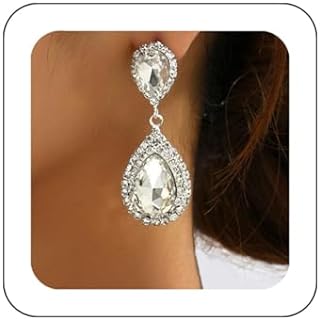 Sophisticated Silver Rhinestone Teardrop Earrings with Dangling Design for Women and Girls