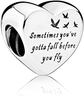 MiniJewelry Women Birthday Gift Love Heart Charm for Bracelets Butterfly Freedom Engraved Sometimes You've Gotta Fall Before You Fly