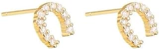 Sterling Silver Horseshoe Stud Earrings with Cubic Zirconia for Women | U-Shape Design Birthday Anniversary Gift