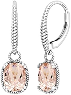 Dazzlingrock Collection 9x7mm Rectangular Cushion Gemstone Twisted Rope Edge Dangle Drop Lever Back Earrings for Her in Gold