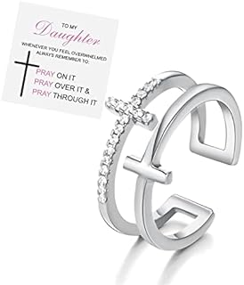 Double Cross Wedding Ring With Cubic Zirconia for Daughter - Gold Plated Adjustable Ring with Sentimental Message