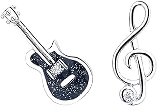 Asymmetric Guitar Music Note Stud Earrings for Women Teens Girls Cubic Zirconia Dainty Sweet Treble Clef Cartilage Piercing Earring Studs Delicate Cute Jewelry Daughter Girlfriend Birthday