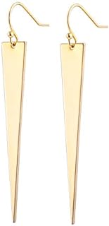 Minimalist Long Linear Drop Dangle Earrings with Luxury 18k Gold Plated High Shine Flat Chain Statement Jewelry for Women Party Gift 3.62”