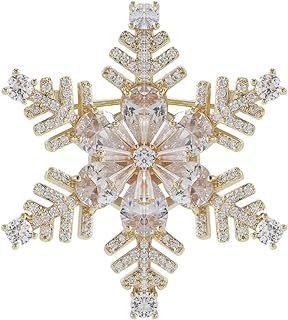 Cubic Zirconia Snowflake Brooch with Pin Clasp for Women - Winter Design Accessories for Hat, Bag, Suit, Tie, or Wedding