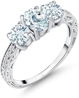 Elegant 925 Sterling Silver Sky Blue Aquamarine & Cubic Zirconia 3-Stone Engagement Ring for Women, Oval cut, 1.87 Cttw- Available in Sizes 5, 6, 7, 8, 9