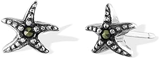 Starfish Design Sterling Silver Stud Earrings with Marcasite Gems and Push Back Finding by Boma Jewelry