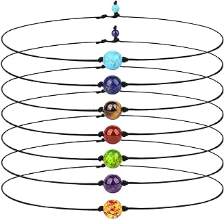 COLORFUL BLING Single 7 Chakra Beads Choker Necklace Natural Stone Tiger Eye Protection and Spiritual Healing Gemstone Turquoise Leather Cord for Women Jewelry 7Pcs/Set-Choker
