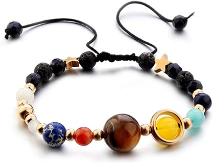 coadipress Planet Bracelet Solar System Universe Galaxy Bracelet Handmade Natural Stone Bead Bracelet String Adjustable Astronomy Gifts Bangle for Women Men Kids