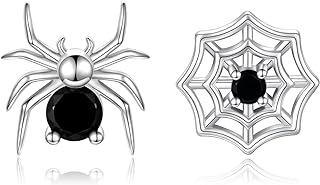Halloween Earrings Stud Pumpkin Black Spider Web Skull Bat 925 Sterling Silver Hypoallergenic Jewelry Gifts for Women Girls