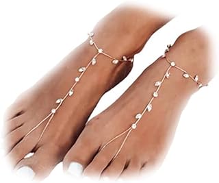 Riymusry 1Pair Summer Rhinestone Barefoot Sandals Foot Chain Jewelry Rhinestone Anklet Bracelet Crystal Toe Ring Anklets Bridal Rhinestone Foot Chain Jewelry for Women