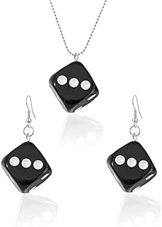 3D Dice Drop Earrings and Necklace Set with Lobster Clasp, Fun Geometric Party Jewelry for Women and Girls, Crafted from Durable Resin and Stainless Steel