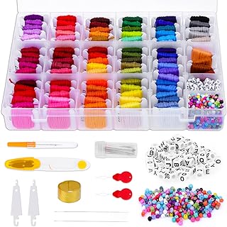 selizo Friendship Bracelet String Kit, 100 Colors Embroidery Floss Cross Stitch Thread Supplies Kit with Organizer Storage Box, 39 Pcs Tools and 400 Beads for Embroidery Bracelet