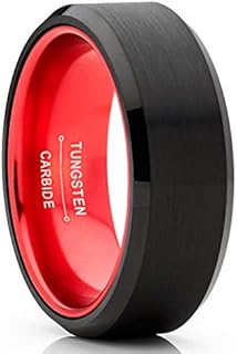 Metal Masters Co. Black Tungsten Wedding Band Men's Women's Unisex Ring Orange, Green, Red, Purple Interior Beveled Edge Brushed 8mm