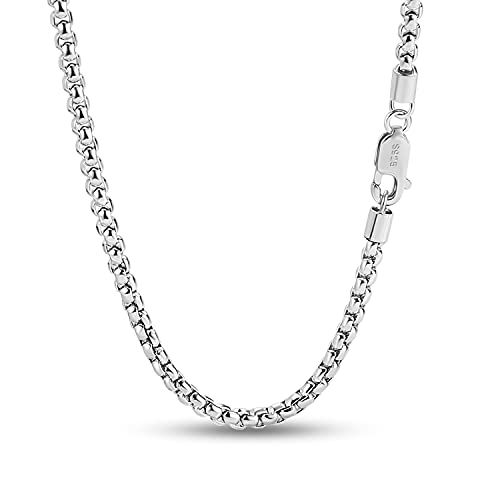 Italian Solid 925 Sterling Silver Necklace Men & Women 3MM Square Rolo Link Round Box Chain Chokers 18 "20" 22 "24" 26 "28" Unisex Jewelry (28 inches)