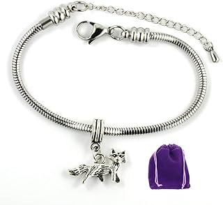 Stainless Steel Fox Charm Bracelet with Snake Chain and Lobster Claw Clasp - Ideal for Fox Lovers
